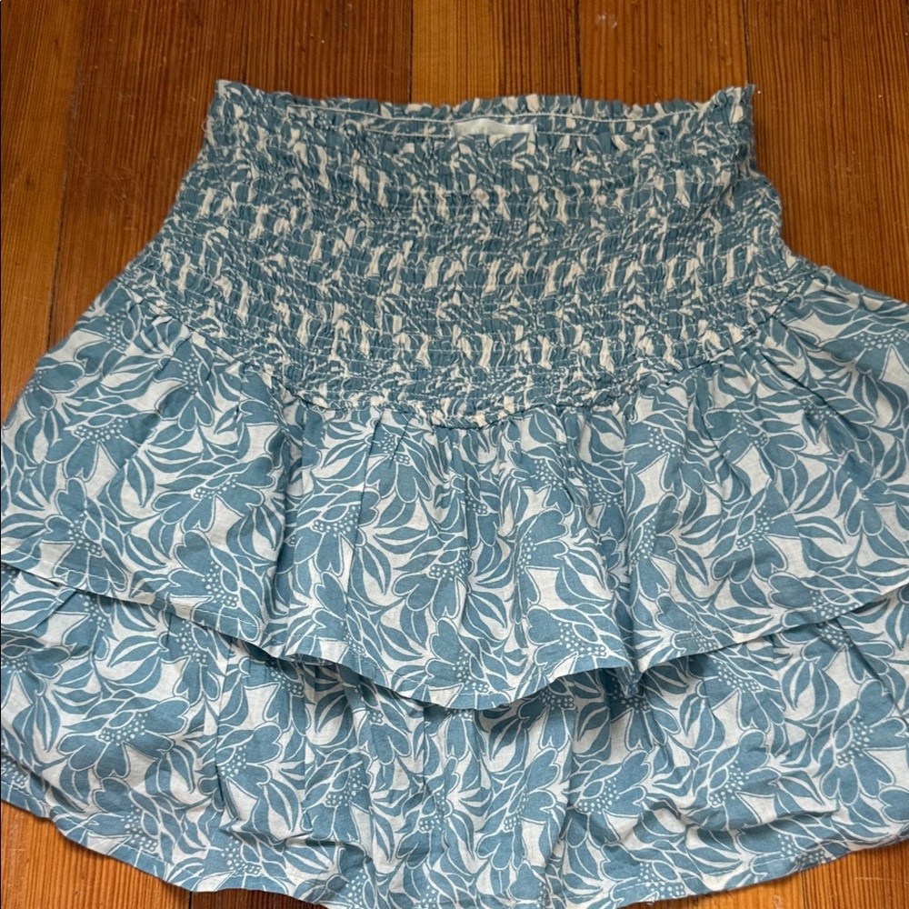 Blue Floral Smocked Tiered Mini Skirt - Women